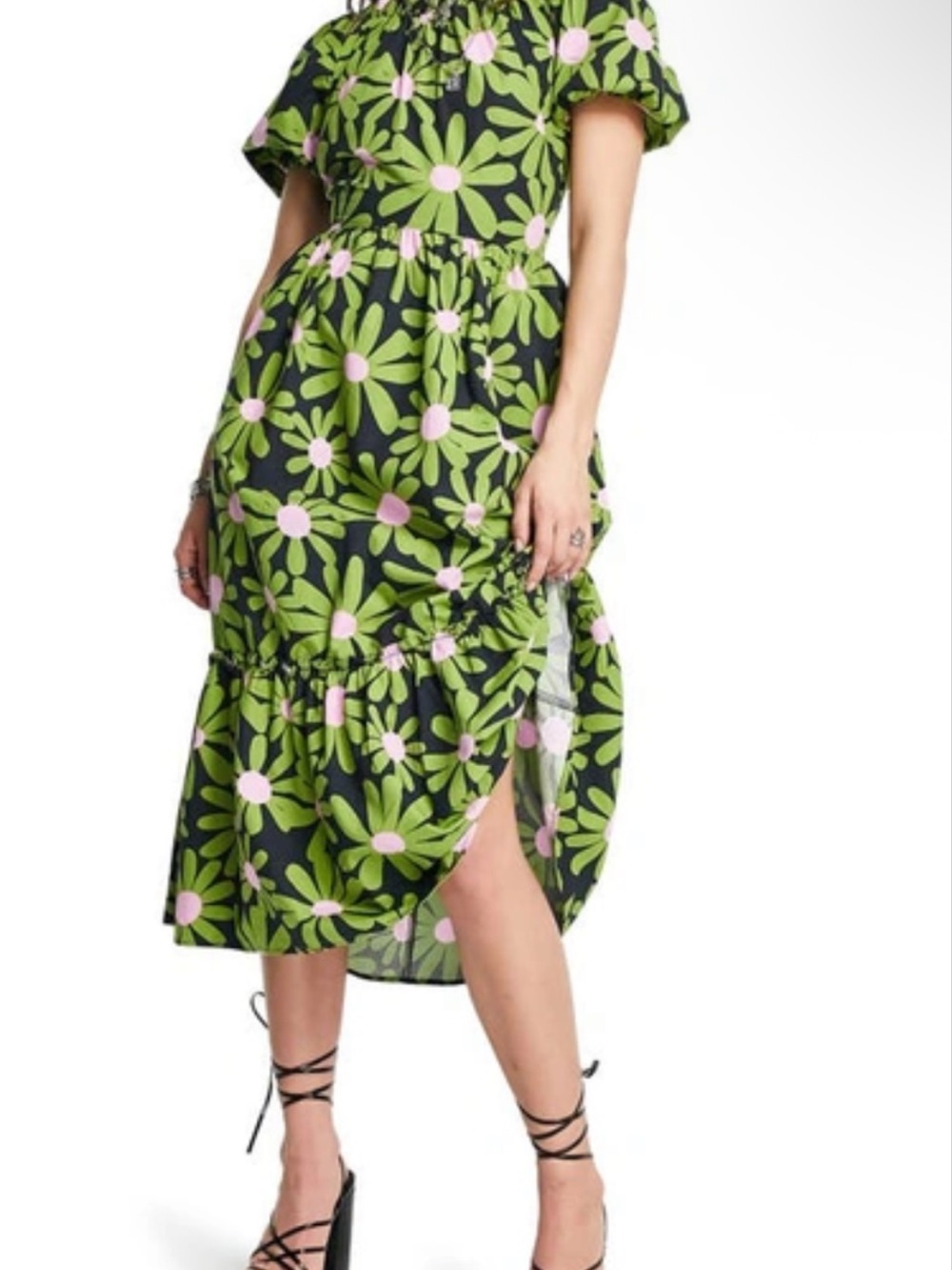 Topshop Cotton Bold Daisy Cross Back Poplin Midi Dress
